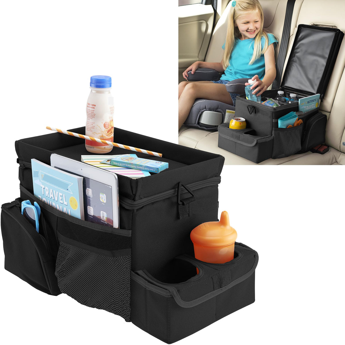 High Road front view showing organizer and cup holders for tidy travel