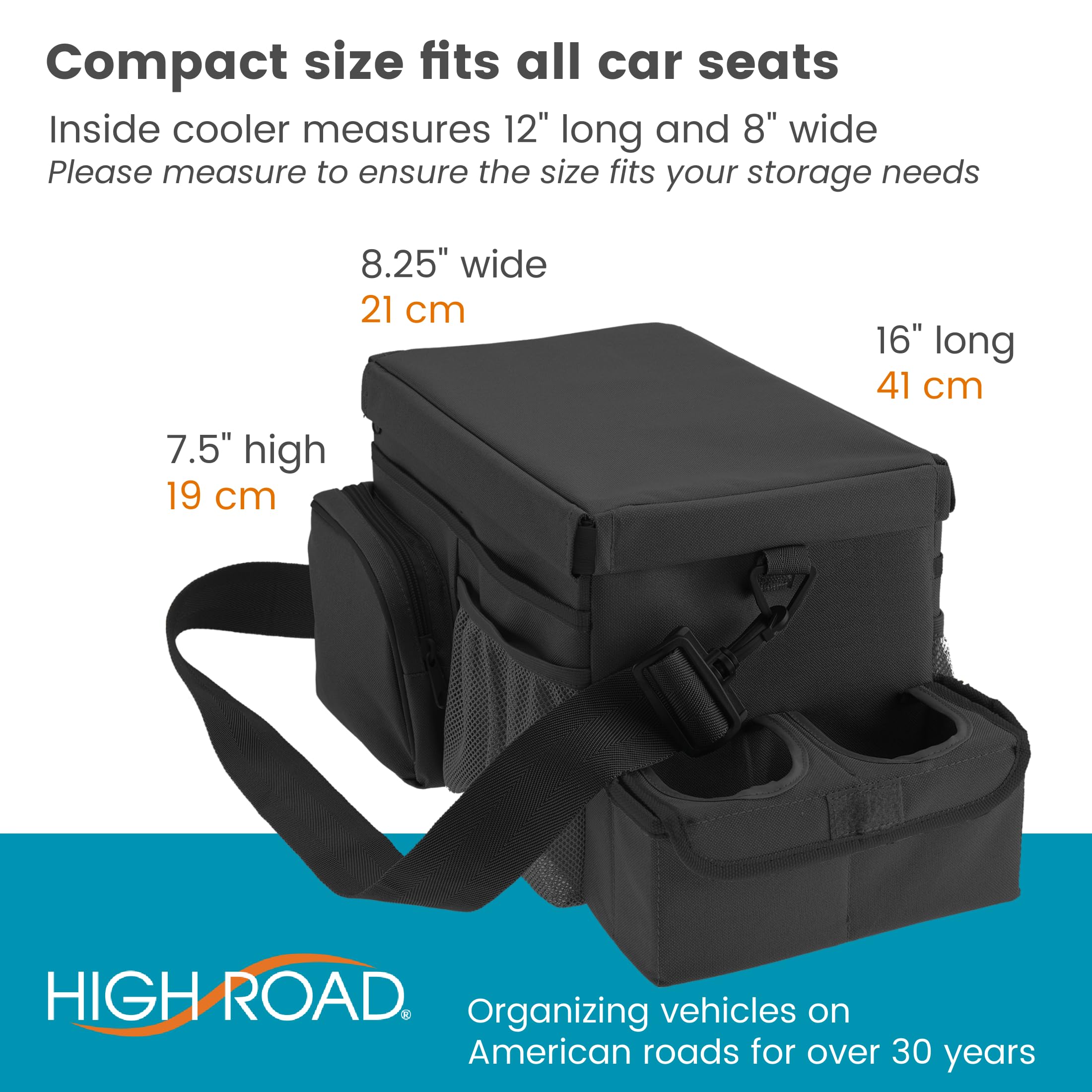 High Road next to water bottle showing organizer scale for packing