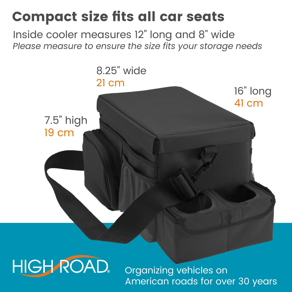 High Road next to water bottle showing organizer scale for packing