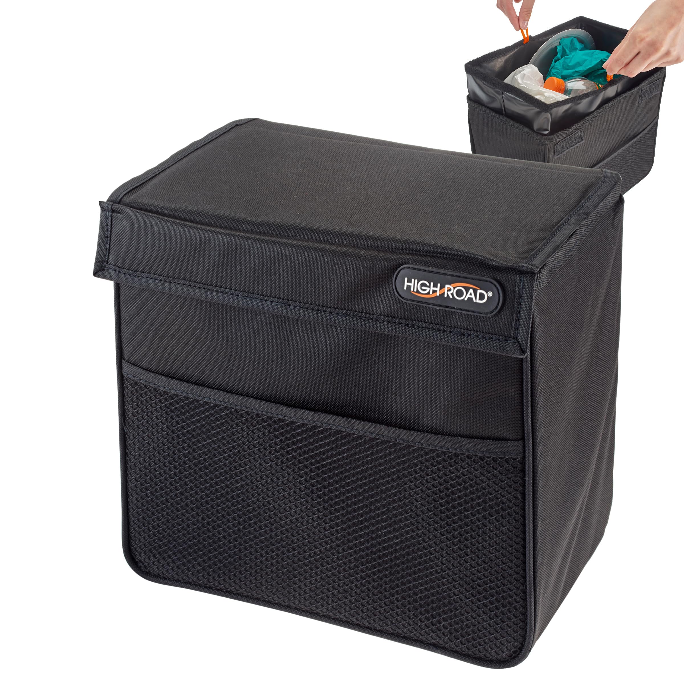 High Road front view with lid showing neat storage and odor control