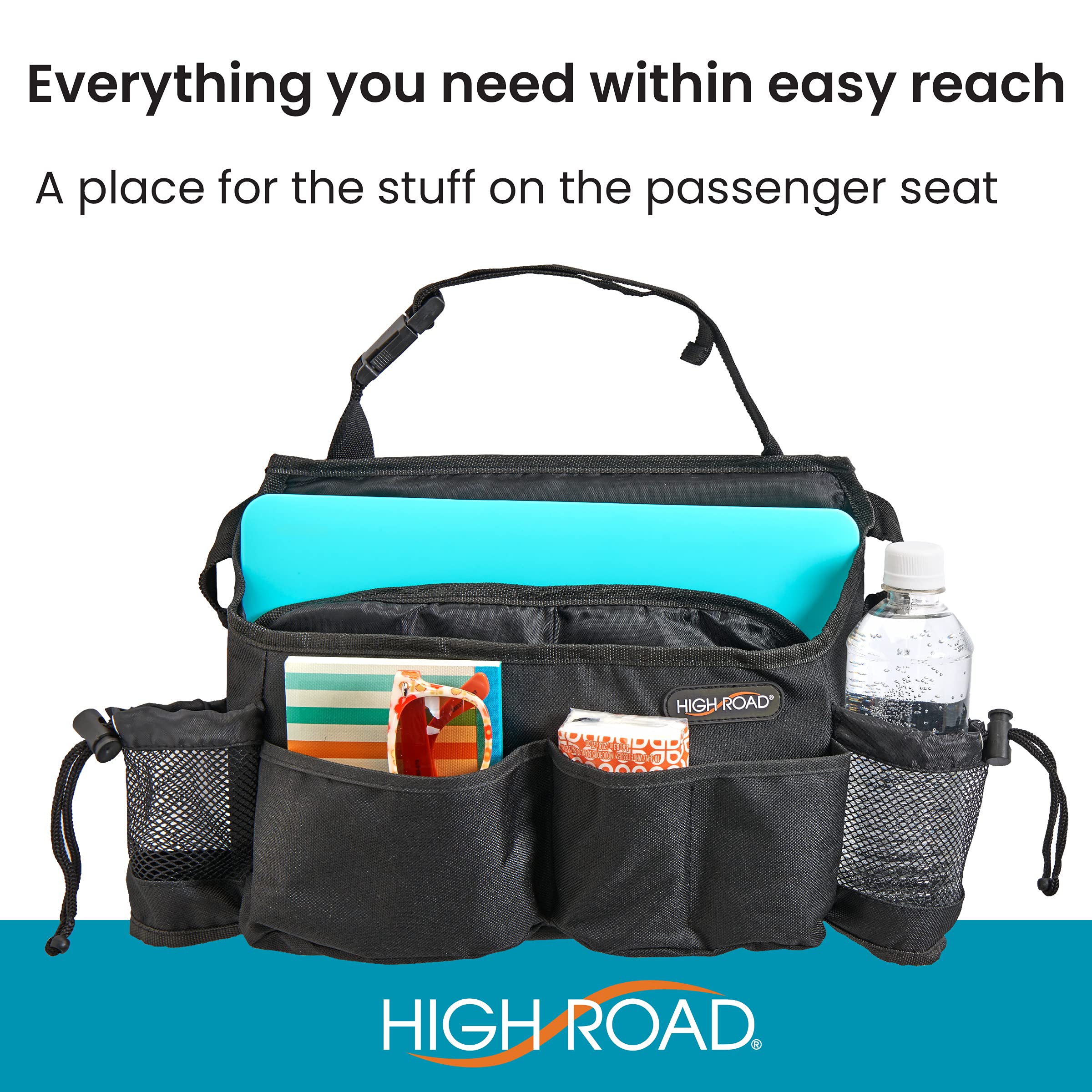 High Road installed on front seat showing accessible organization while driving