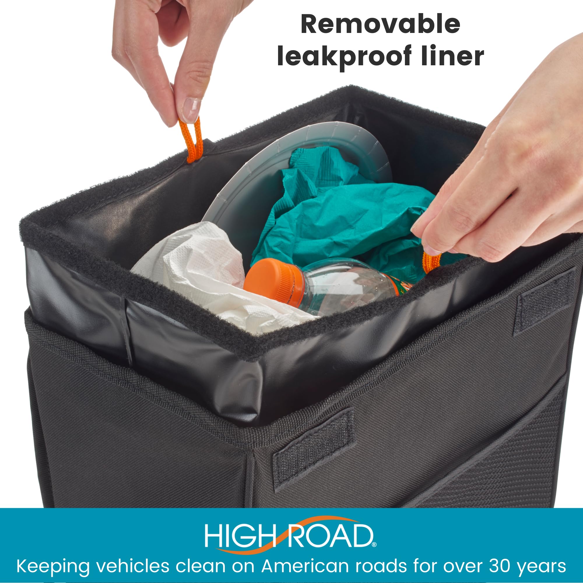 High Road front pocket holding tissues and sanitizer for quick access