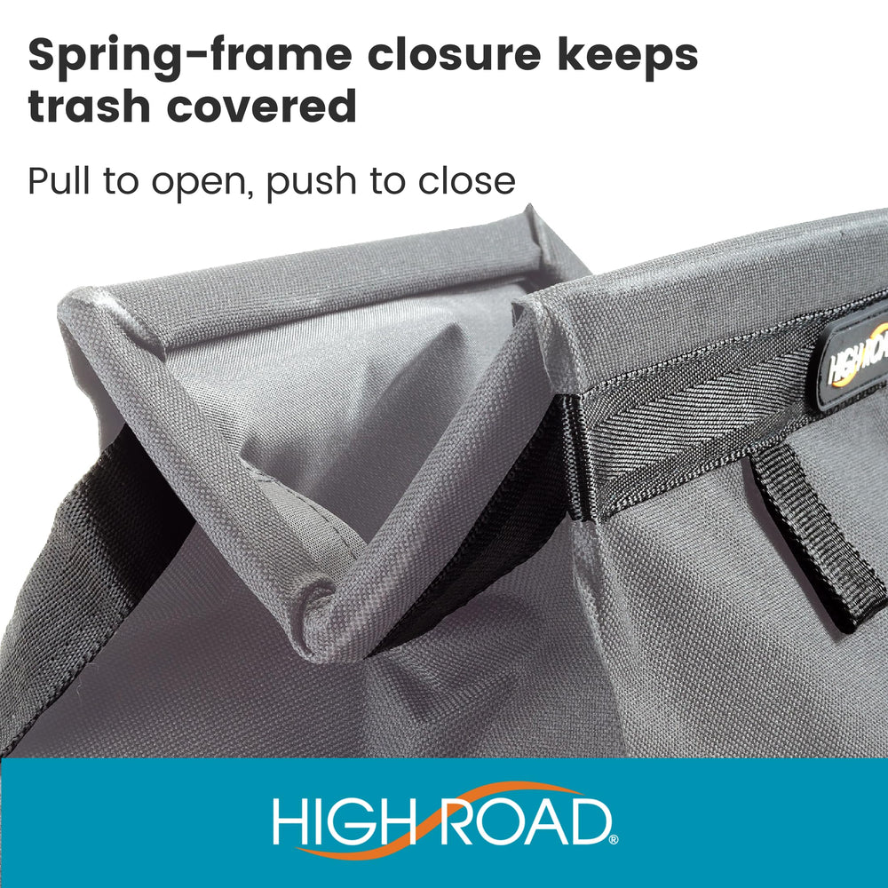 High Road TrashStash strap attached to headrest showing adjustable fit and steady hold