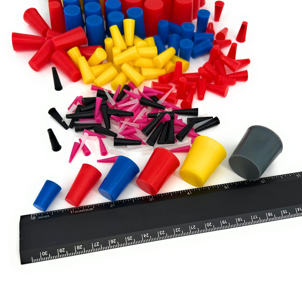 High Temp Masking Supply plugs next to ruler for scale comparison aiding accurate size choice