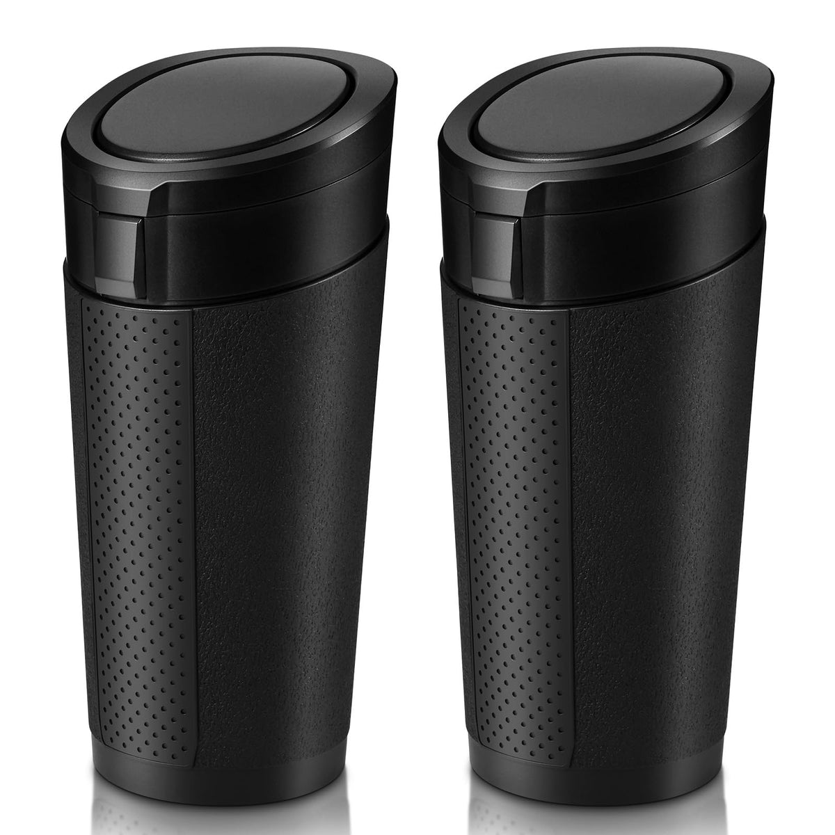 Hiitytin front view showing both black mini trash cans, tidy car benefit