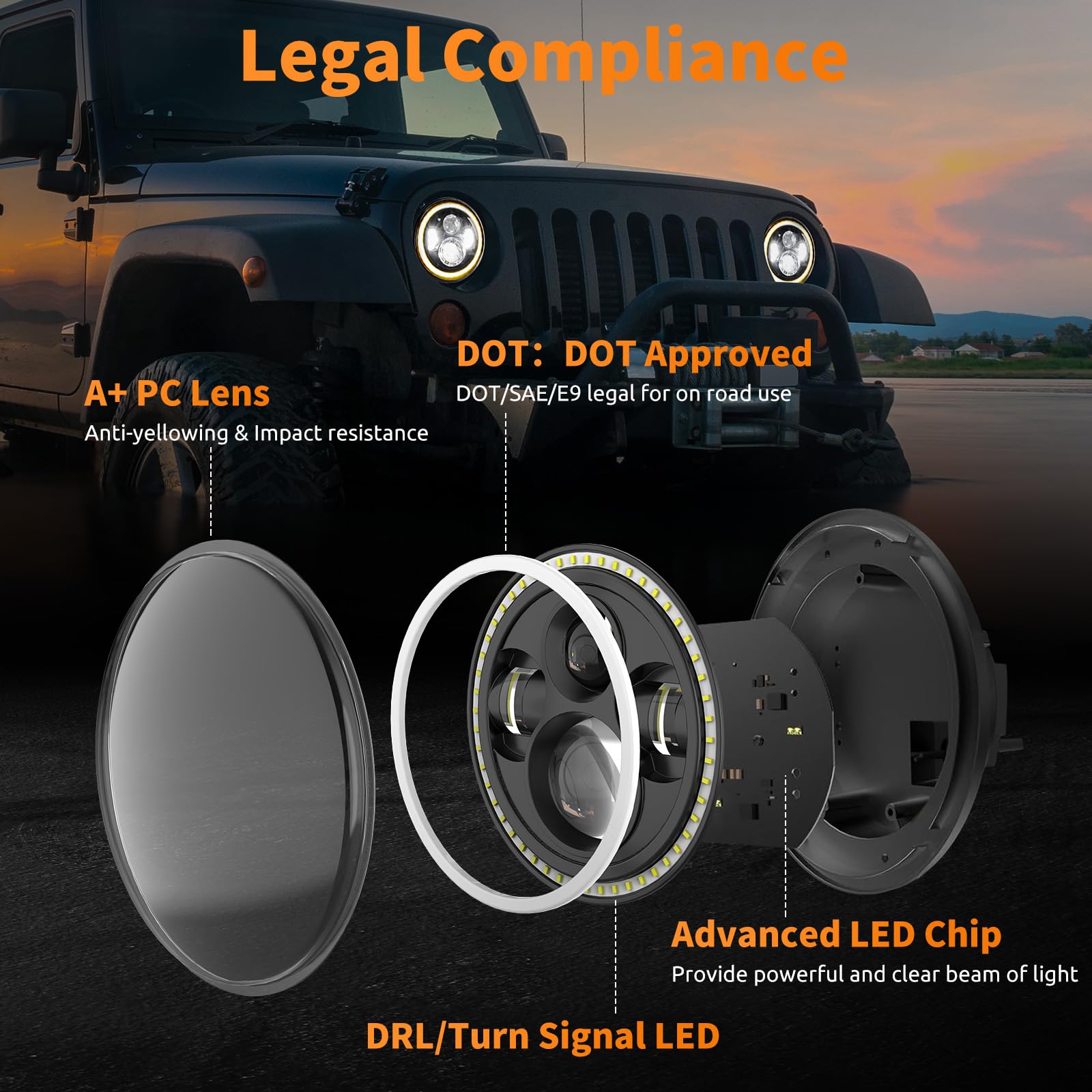 HILLSKING size comparison with ruler next to headlight, confirms standard 7-inch fit