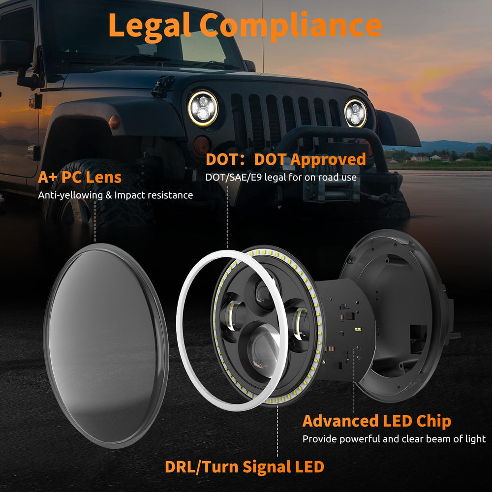 HILLSKING size comparison with ruler next to headlight, confirms standard 7-inch fit