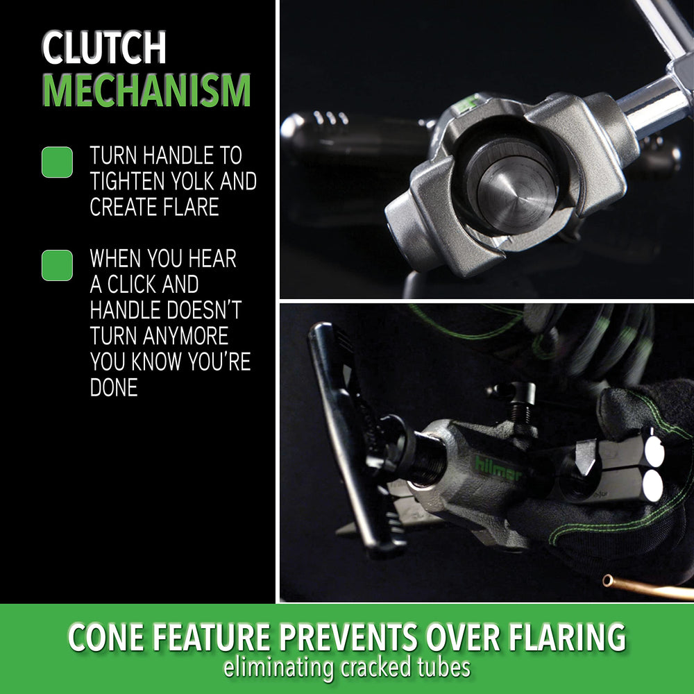 Hilmor orbital flare tubing stop detail ensures consistent flare height