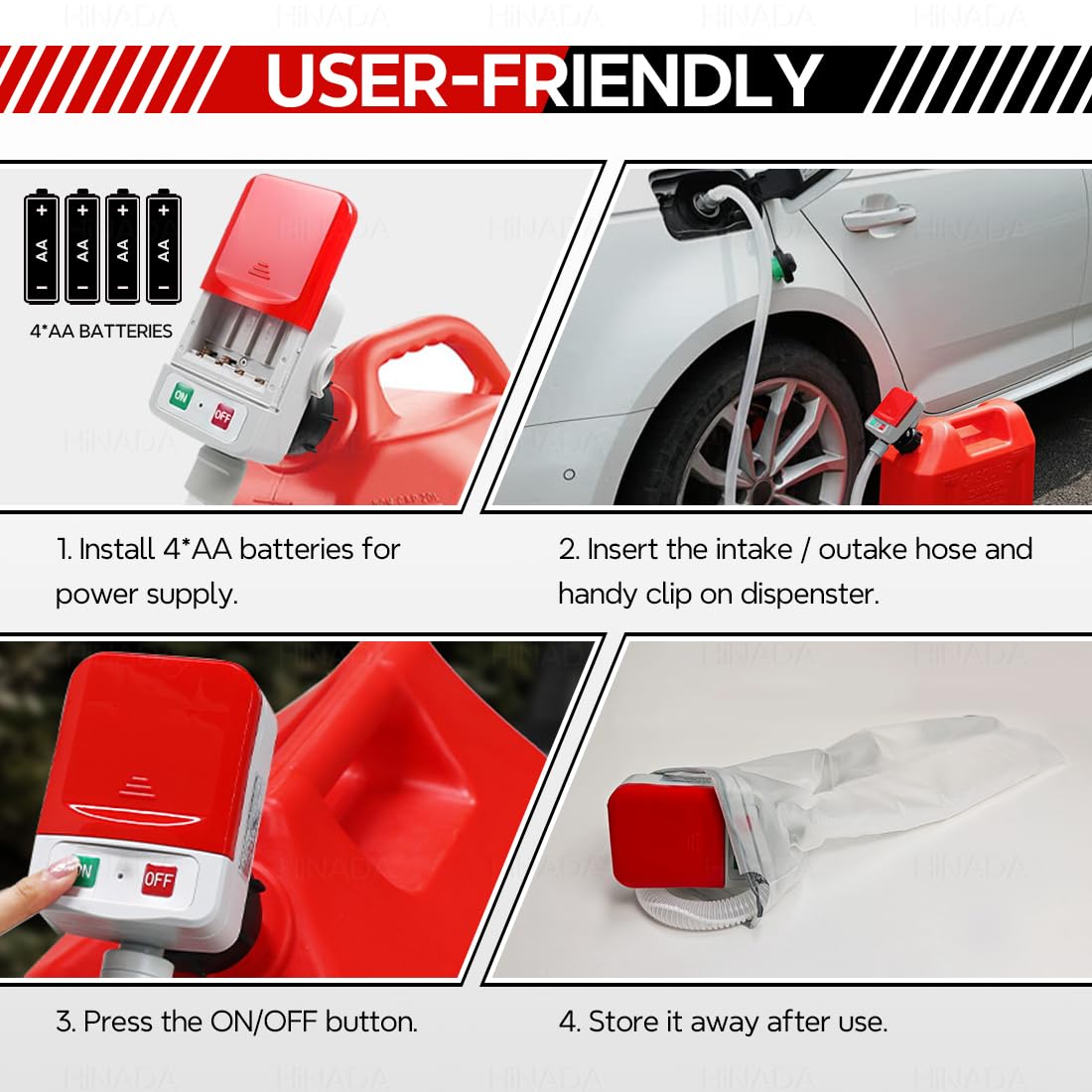 HiNADA pump in use refueling a car illustrating fast on-site transfer
