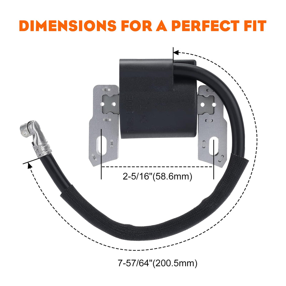 HIPA ignition coil next to ruler showing exact dimensions for fitment