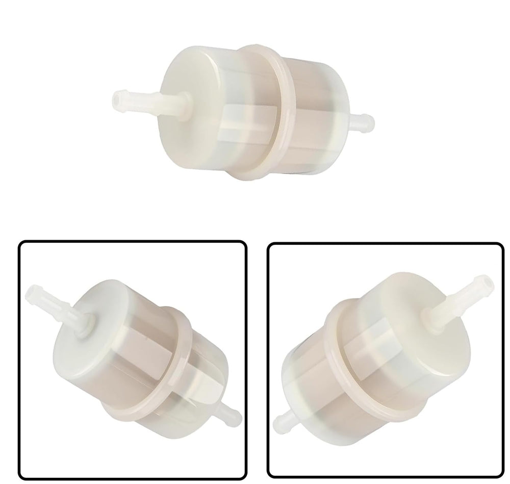 Hippotech filter installed on 1/4 inch fuel line with clamp, demonstrates secure leak-resistant connection