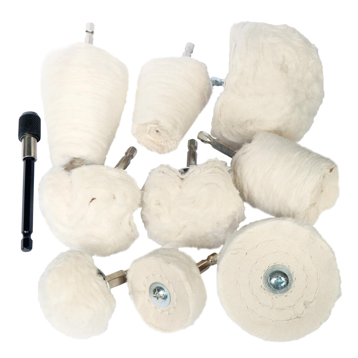 Hiqalty front packaging of the 10pc polishing wheel kit showing contents and benefit