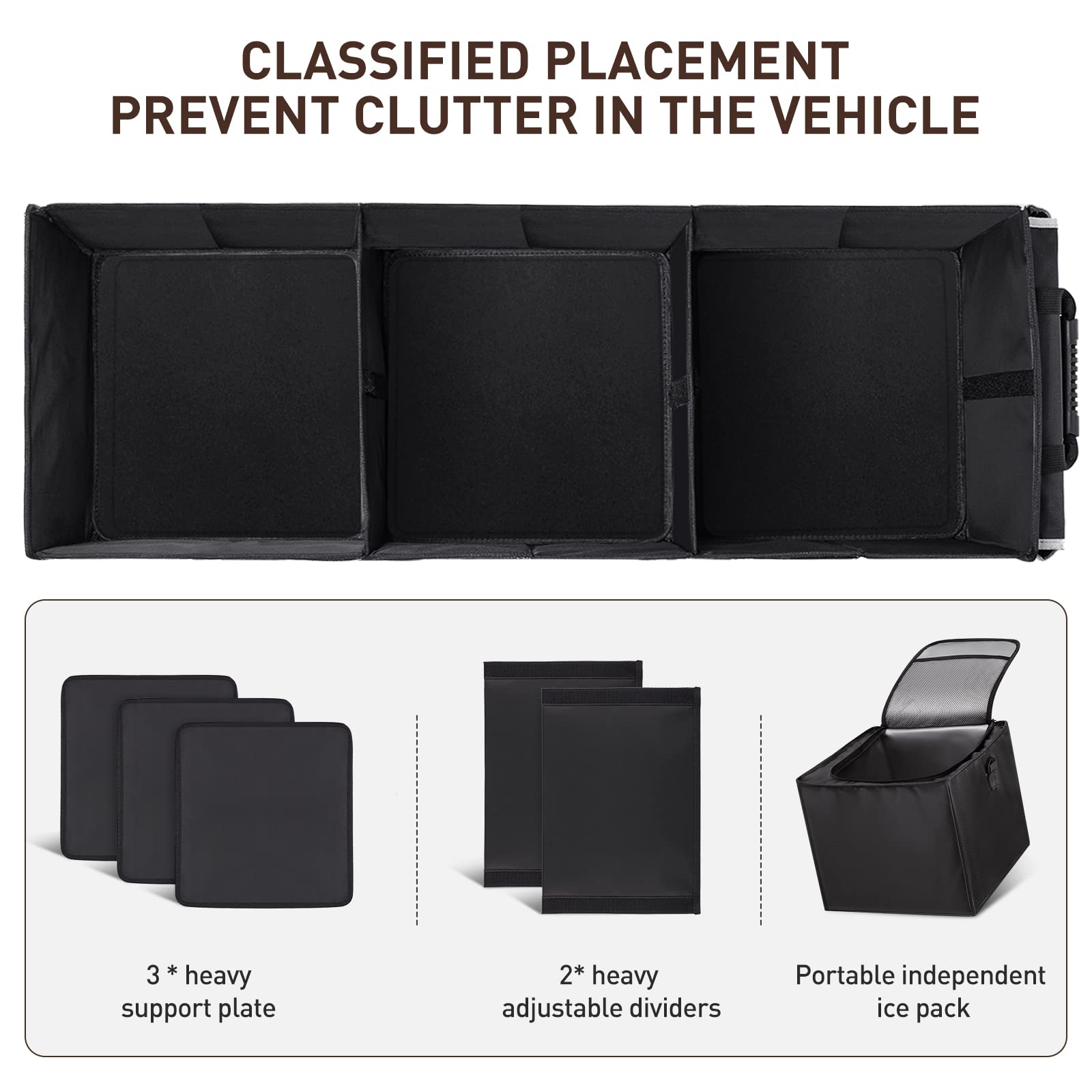 HIRALIY installed in a car trunk secured with straps to prevent sliding during travel