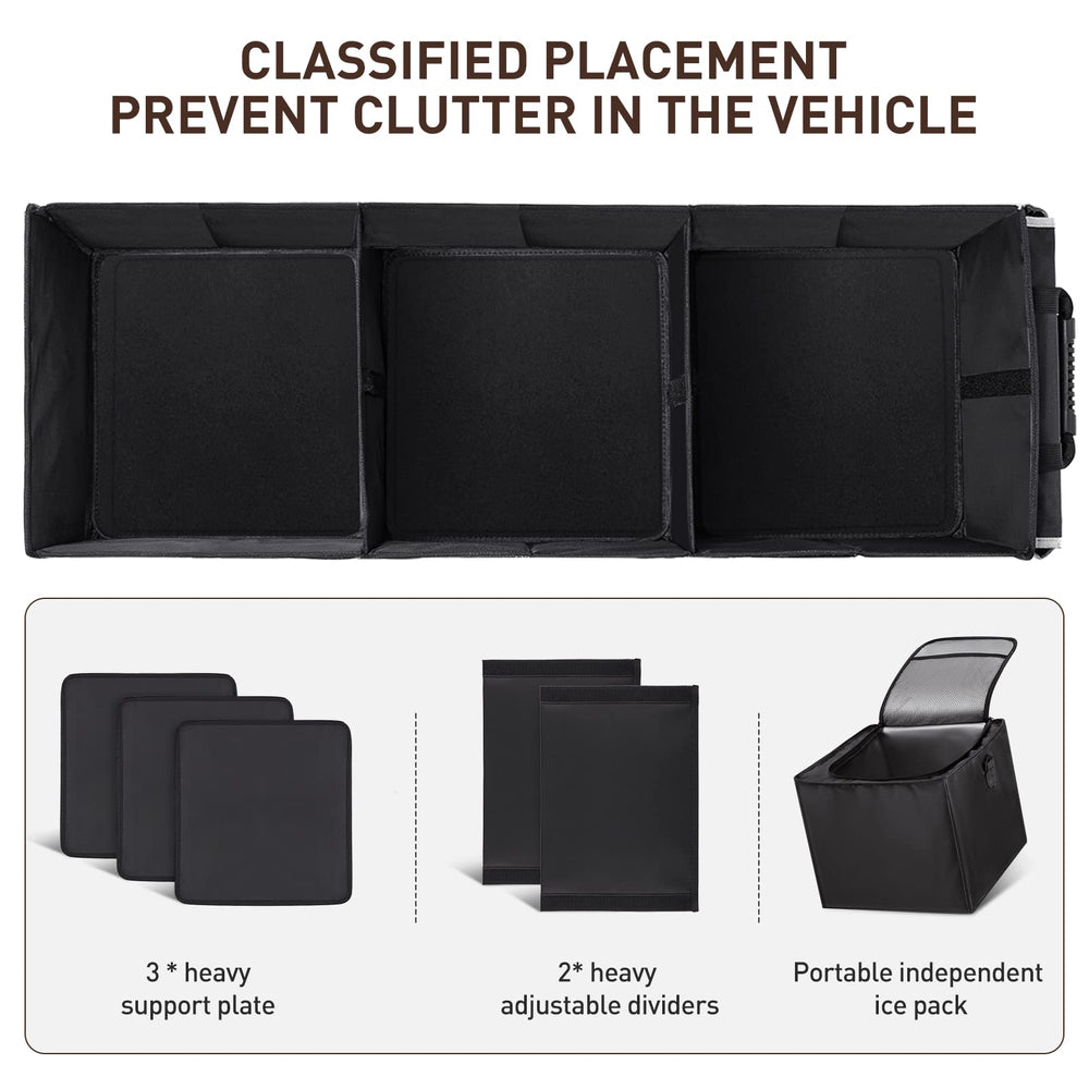 HIRALIY installed in a car trunk secured with straps to prevent sliding during travel