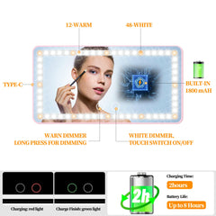 Hirger LED lights on demonstrating bi-color brightness for natural-looking makeup