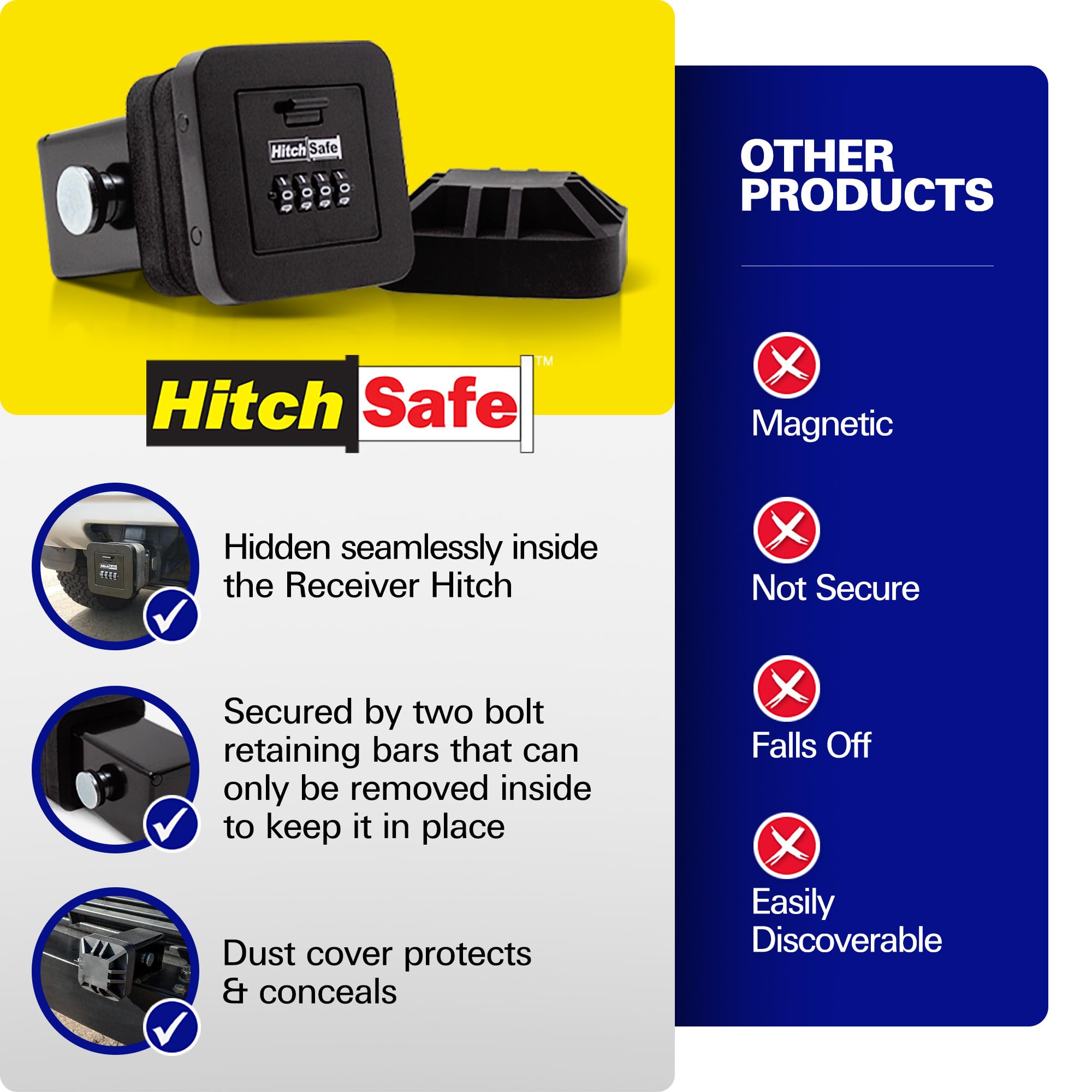 HitchSafe HS7000 interior with keys and cards illustrating space for essentials