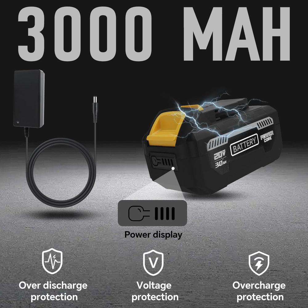 HLiePiHa 3.0Ah battery and charger close-up demonstrating fast recharge convenience
