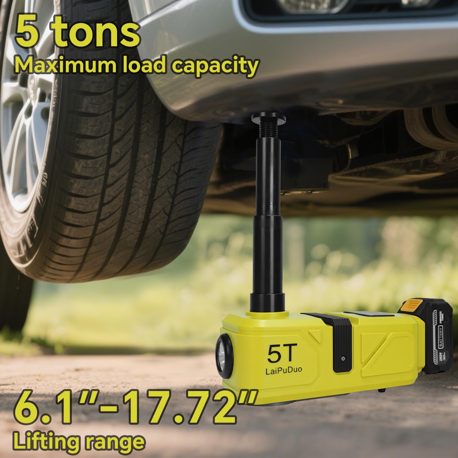 HLiePiHa jack in a car trunk illustrating lightweight portability and easy storage