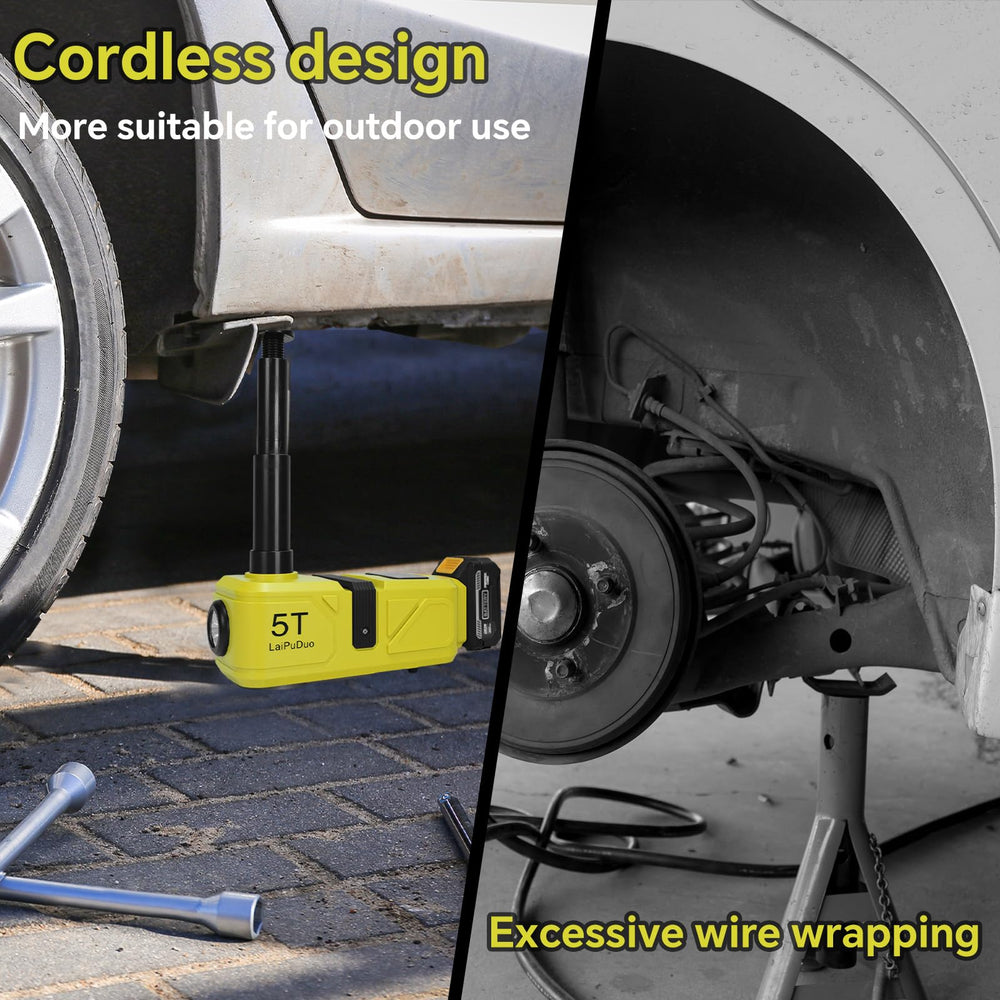 HLiePiHa jack lifting a car with wheel removed offering hands-free tire-change advantage