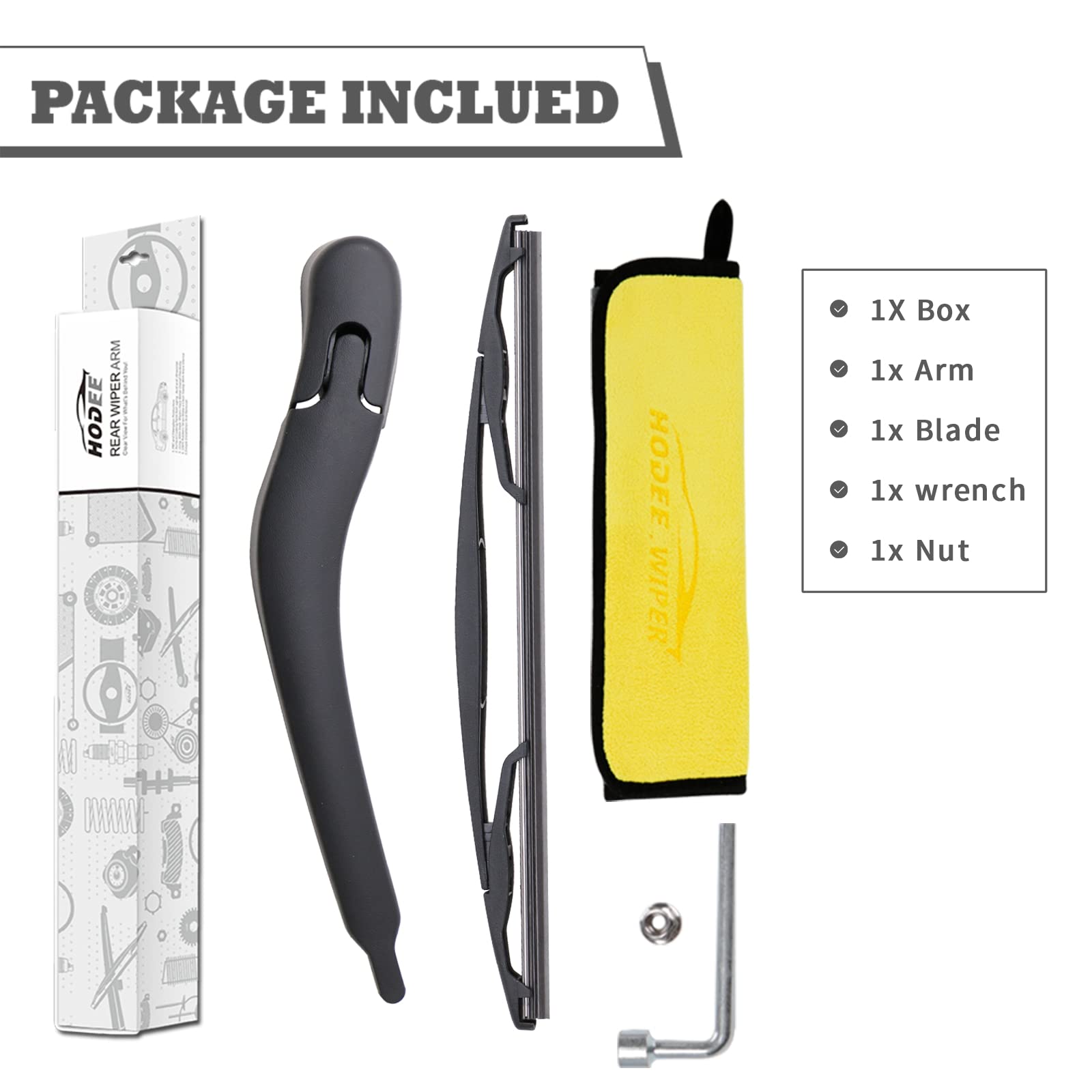 HODEE wiper arm beside ruler for accurate size and fit confirmation