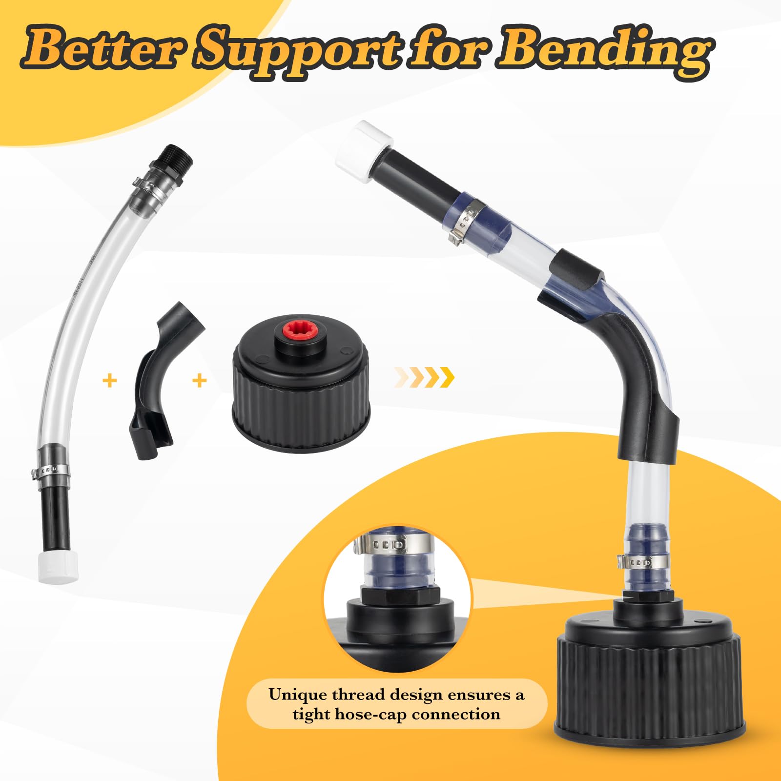 HOHNNYREET hose bender attached demonstrating up to 45 degree angled fueling convenience