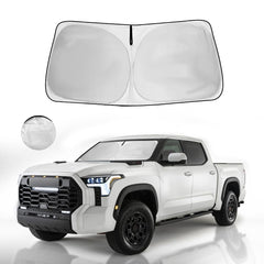 HOHUIGO front fit on Tundra windshield showing precise coverage and sun protection