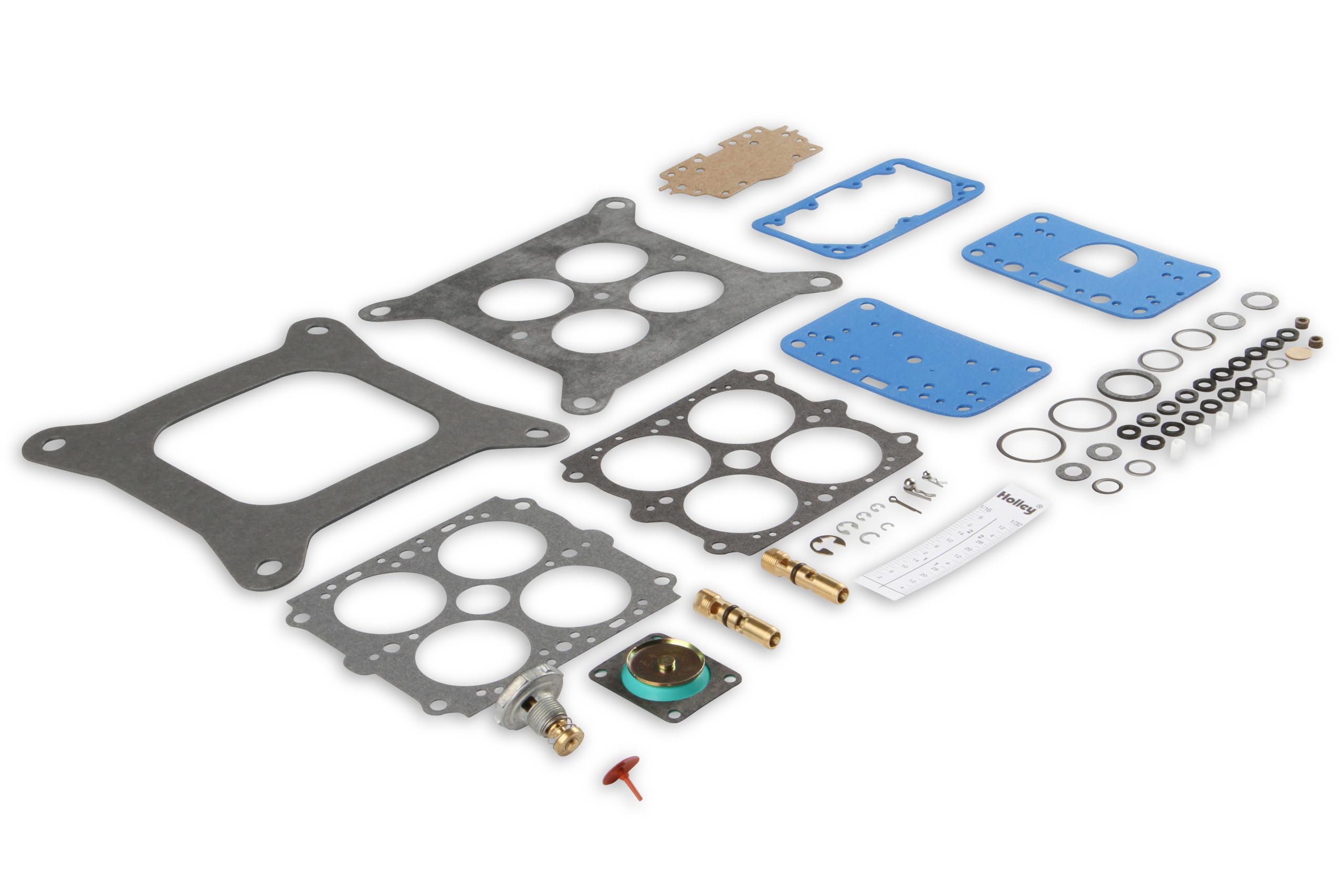 Holley jets and metering components laid out for accurate fuel tuning