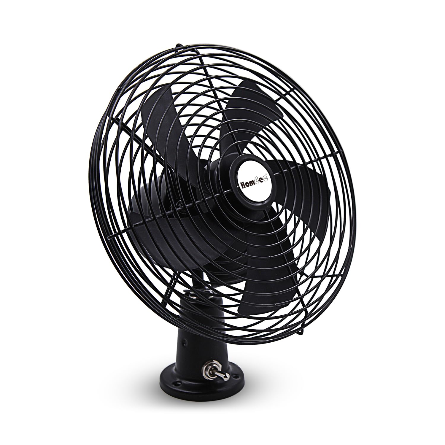 Homdec front view metal fan showing compact airflow benefit