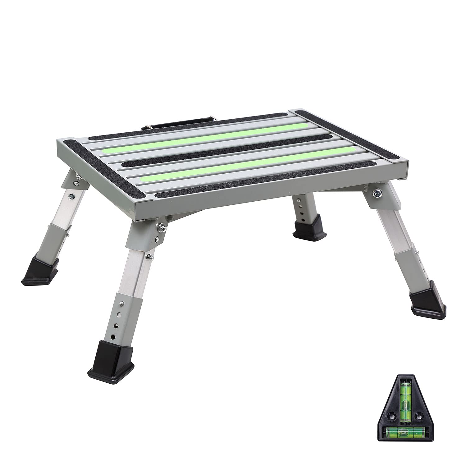Homeon Wheels front view folded platform showing stable footprint and easy carry
