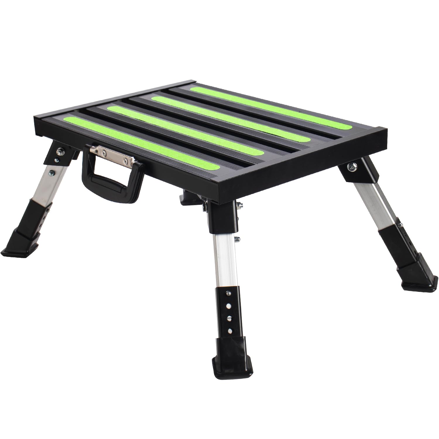 Homeon Wheels front view of open step showing stable platform and reflective strip benefit