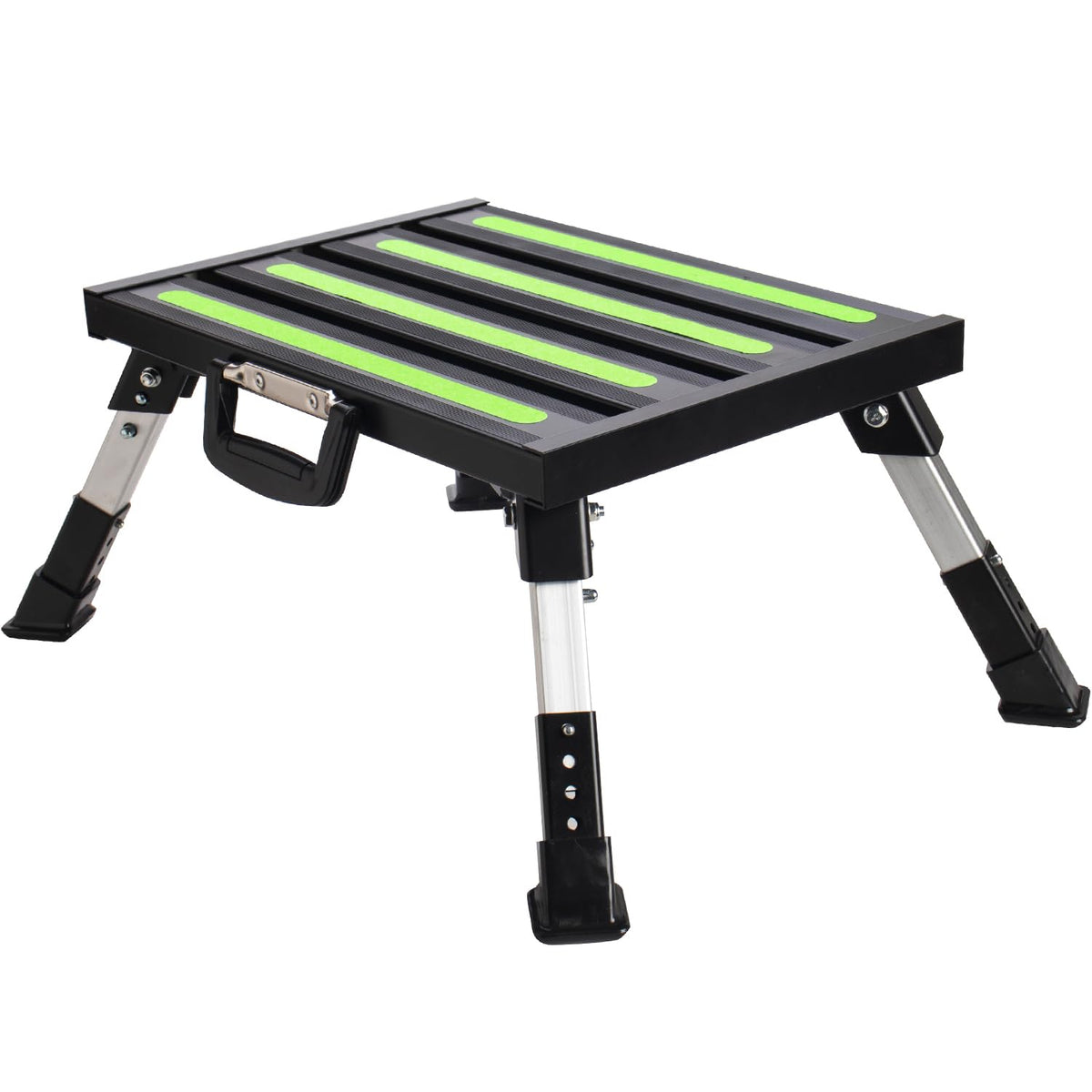 Homeon Wheels front view of open step showing stable platform and reflective strip benefit