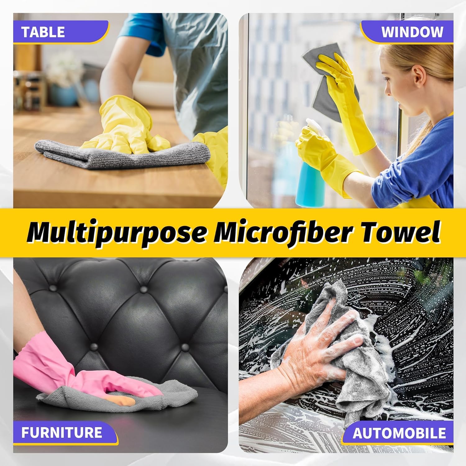 HOMERHYME towel wiping kitchen counter for streak-free, lint-free surface cleaning