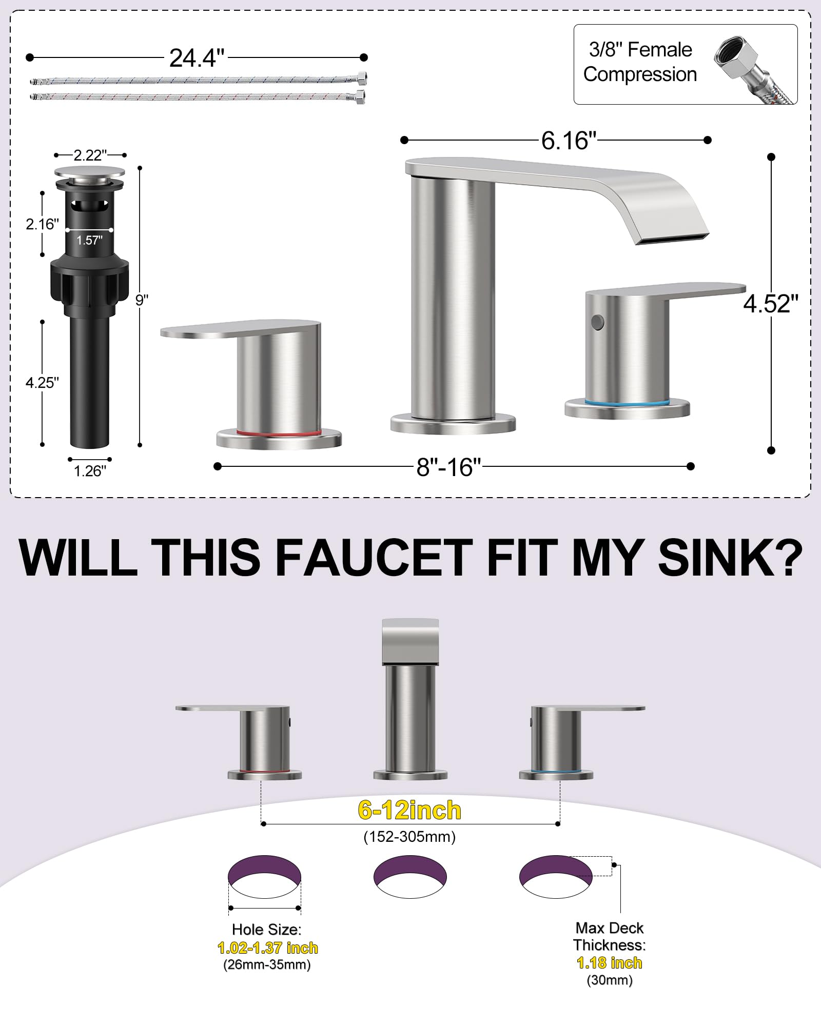 Homevacious dual handle detail giving precise flow and temperature control benefit