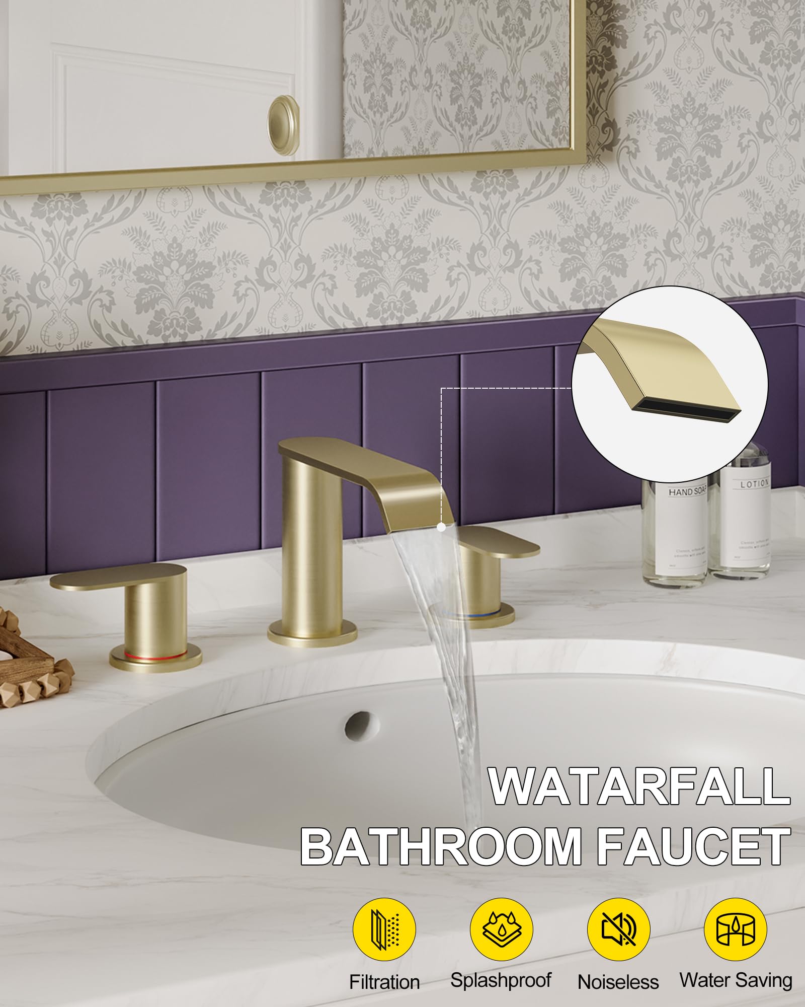 Homevacious underside view showing installation scale and hardware for 6–12 inch widespread sinks