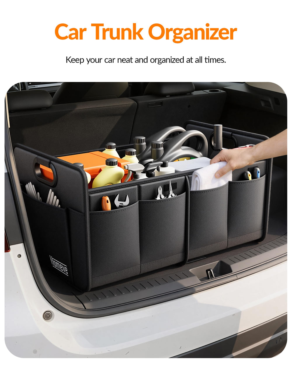 Homeve side view highlighting twelve external pockets for quick access benefit