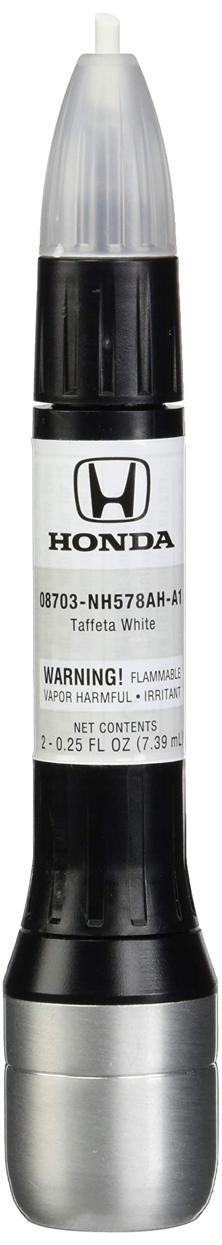 Honda touch-up pen front view showing taffeta white tip and precise application benefit