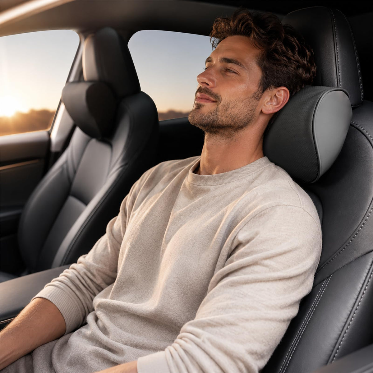 HOPON front view on car seat showing sleek leather and fit benefit