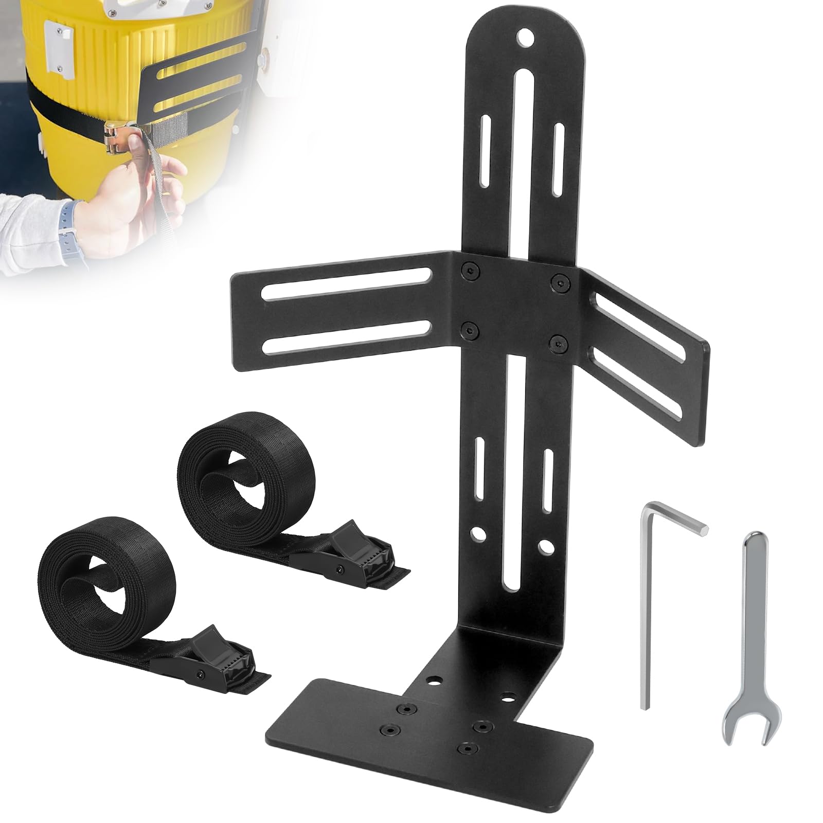 Hoqqf front view of steel water cooler rack showing stable mount and easy access