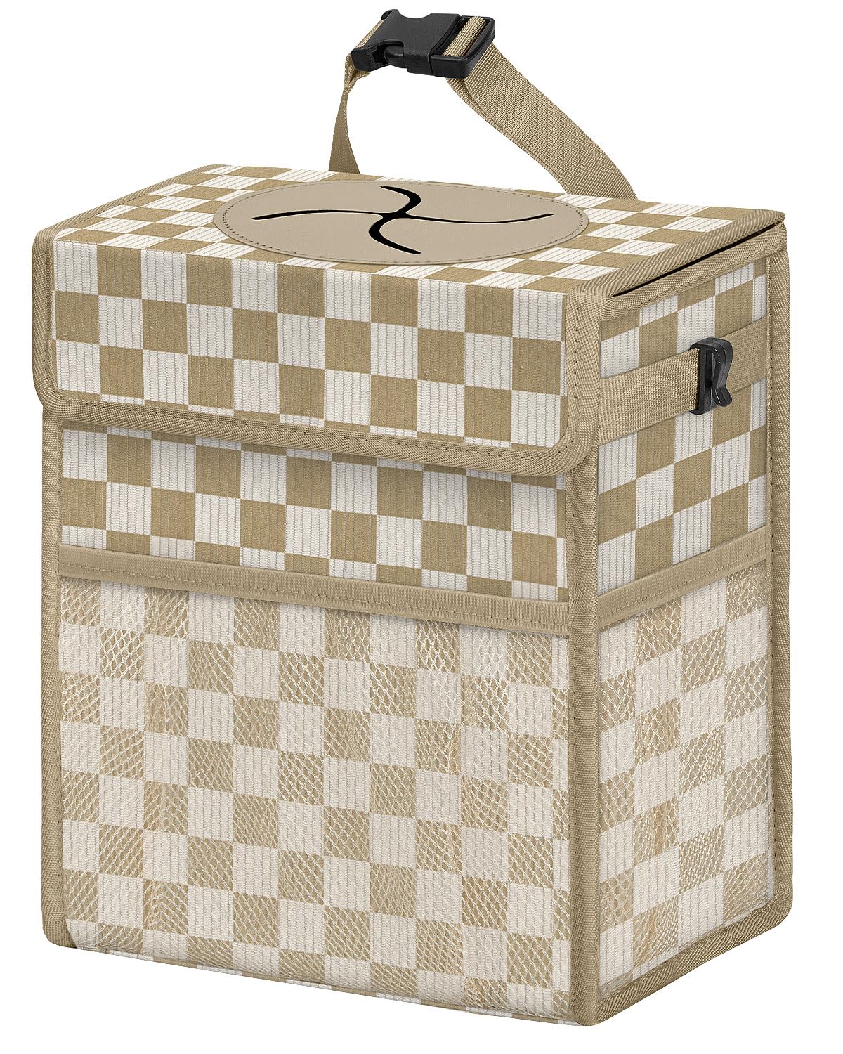 HORJONES front view of corduroy trash can showing neat design and storage benefit
