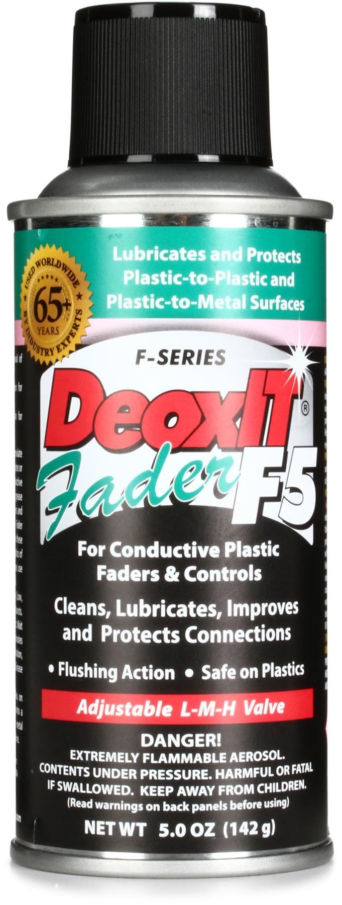 Hosa DeoxIT spray front view, cleans and smooths audio controls