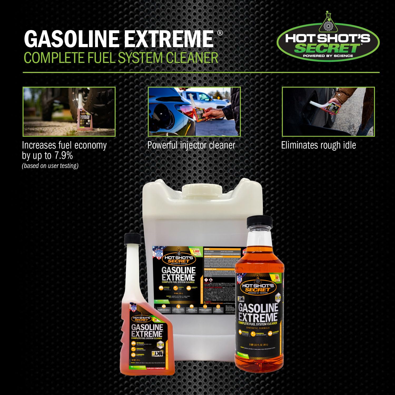 Hot Shot's Secret close-up showing deposit removal benefit for cleaner injectors