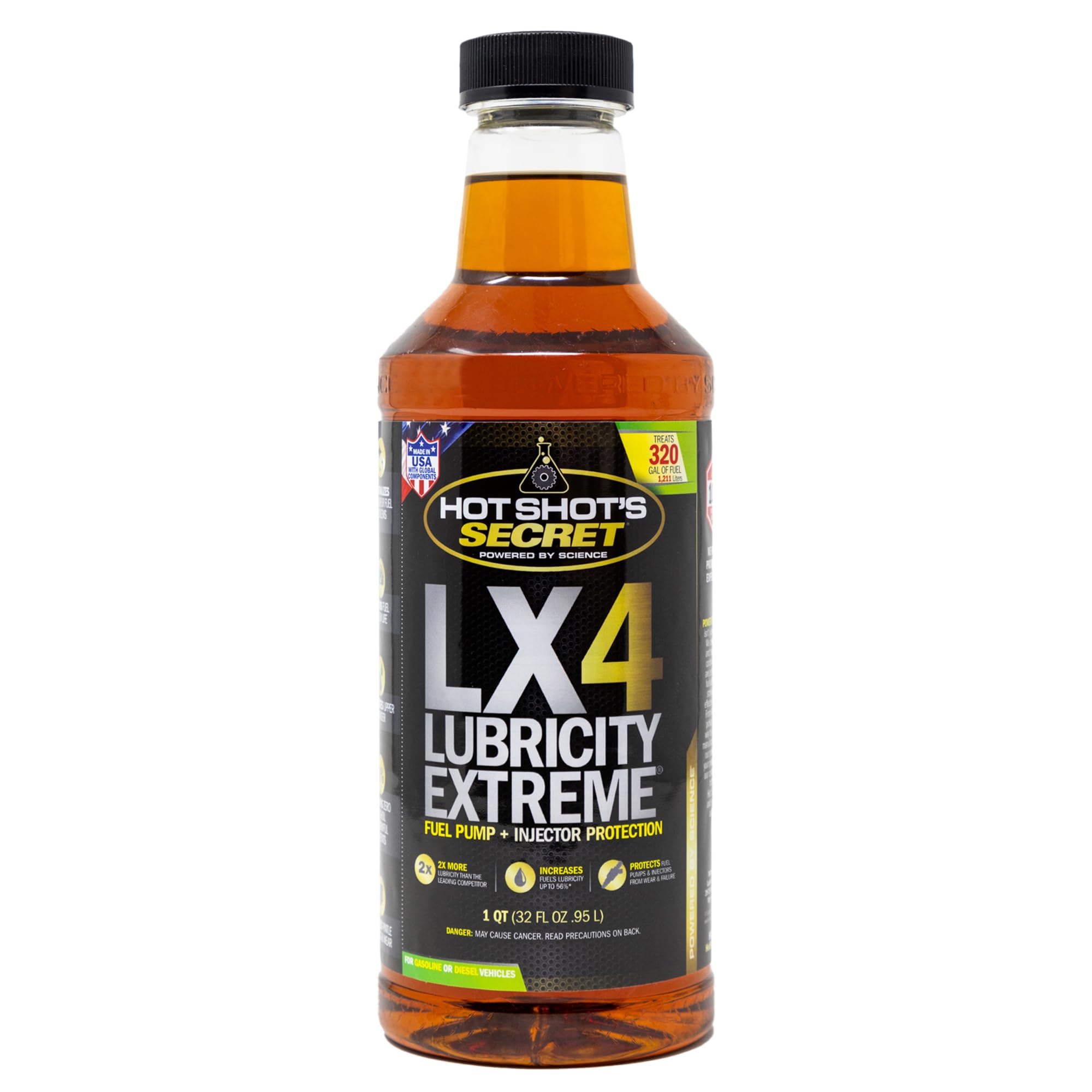 Hot Shot's Secret LX4 front label showing product and benefits for fuel protection