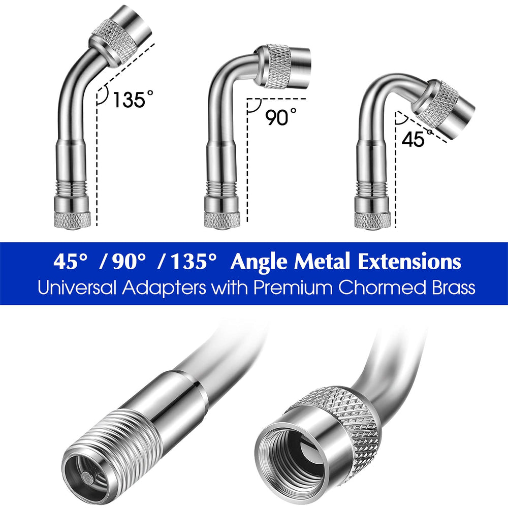 Hotop brass angled extenders displayed at 45 90 135 degrees, easy valve access