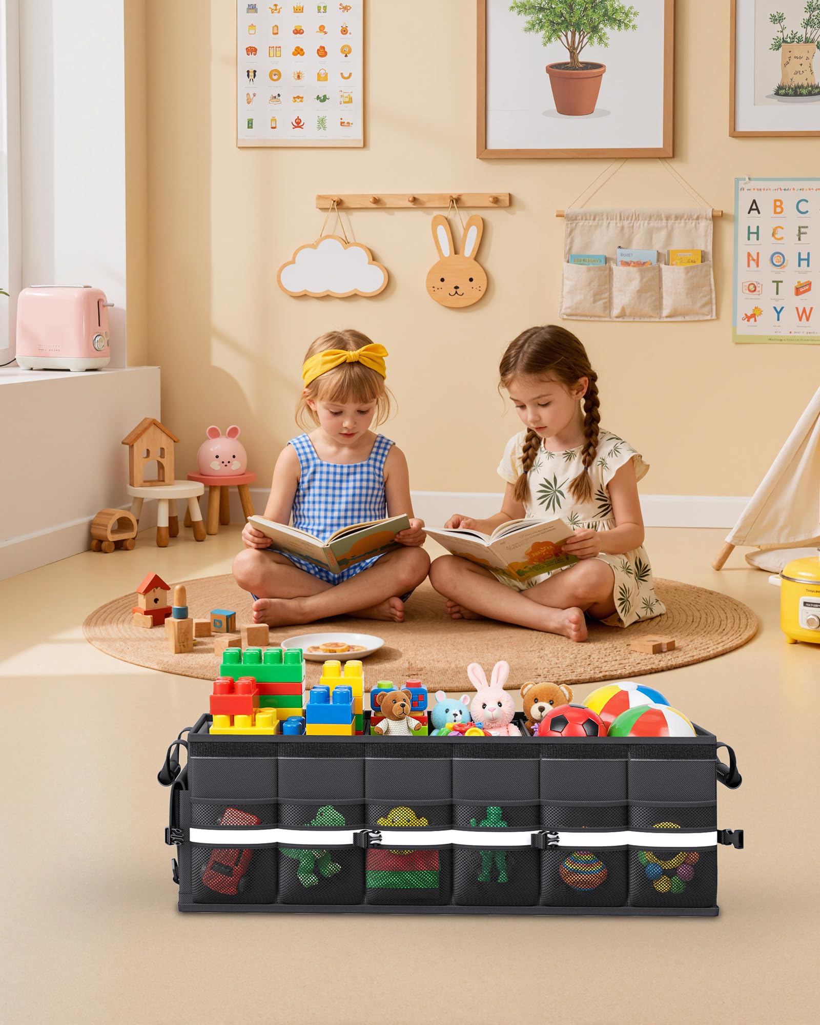 HOTOR sorted groceries inside organizer showing separation and spill protection benefit