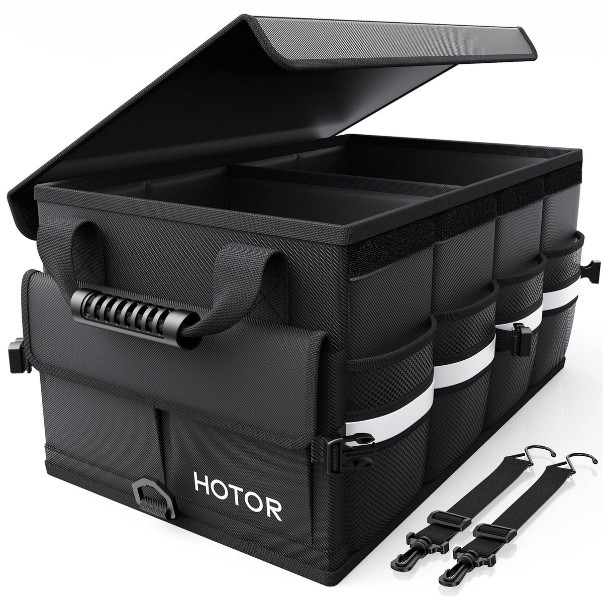 HOTOR front view open showing two compartments and organized cargo
