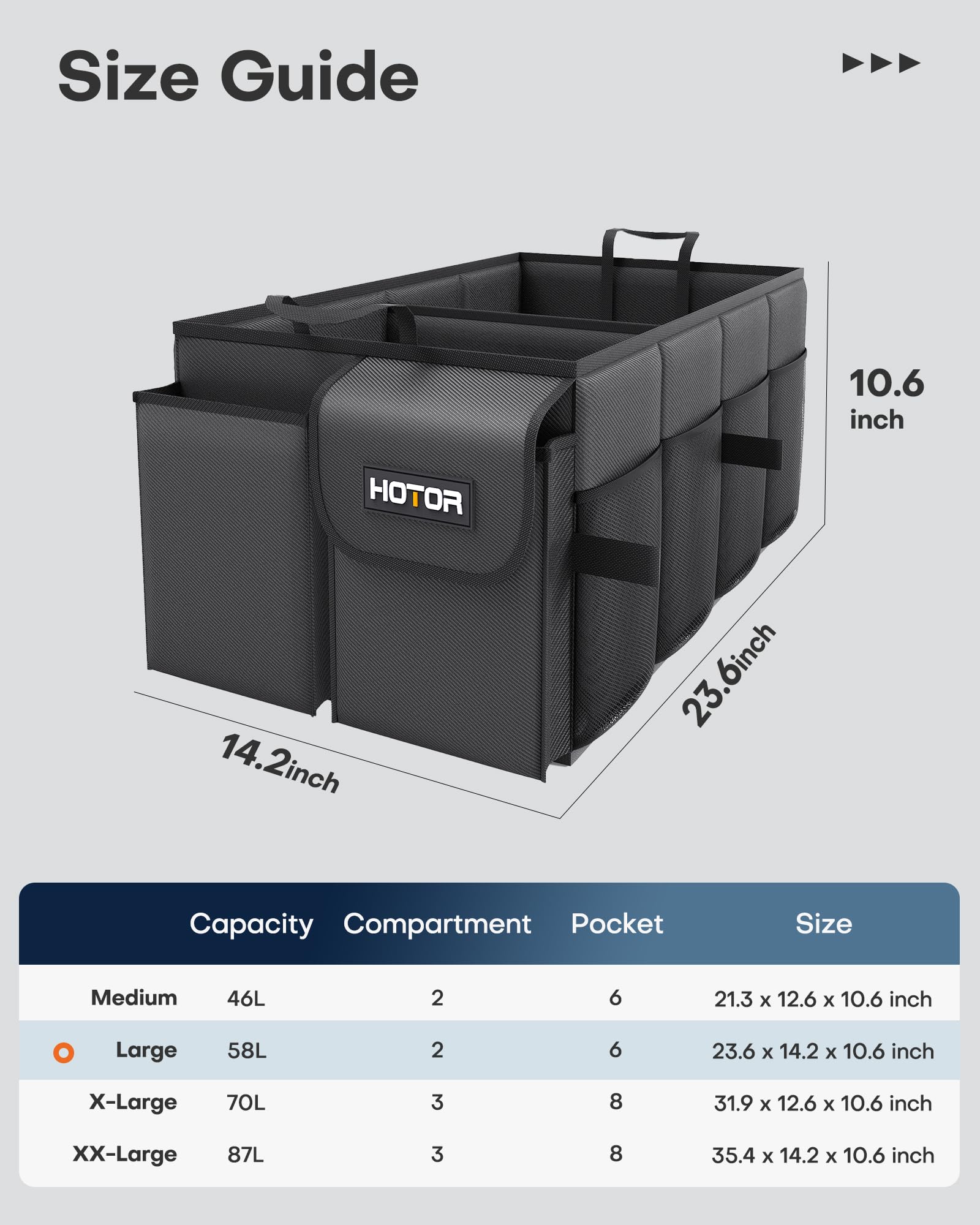 HOTOR close-up of mesh pocket holding bottle for secure visibility