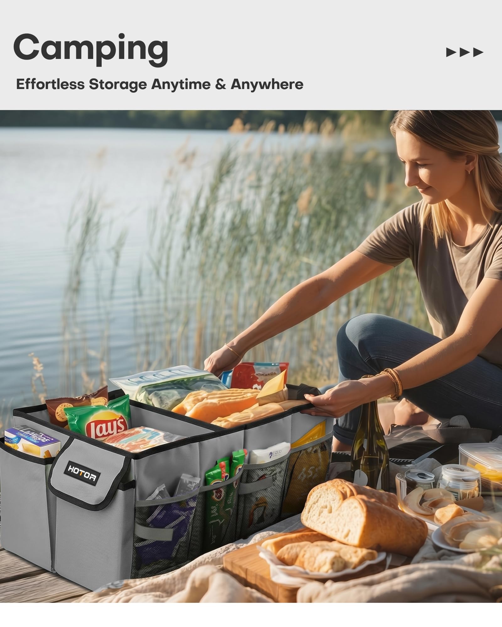 HOTOR holding tools and sports gear to show versatile cargo organization benefit