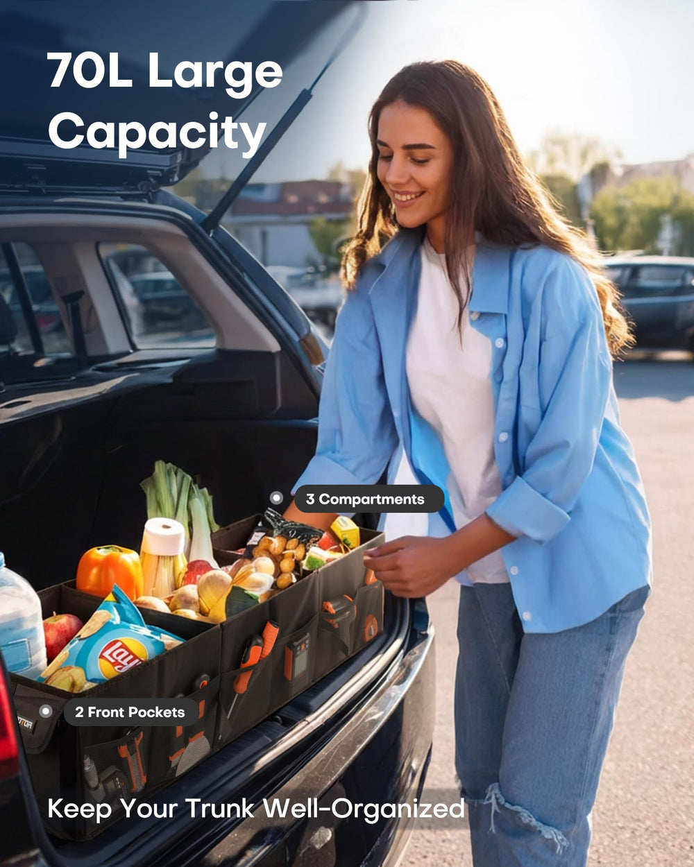 HOTOR open compartments with groceries demonstrating easy access benefit