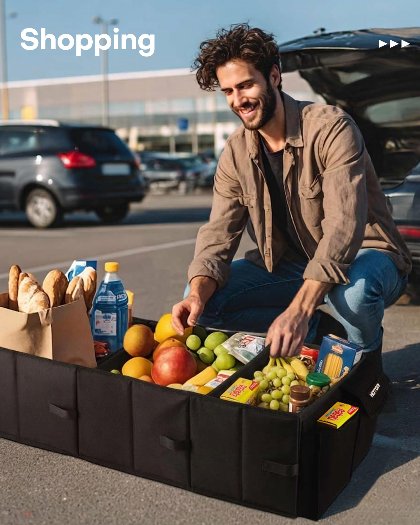 HOTOR next to grocery bags illustrating true capacity and load-bearing benefit