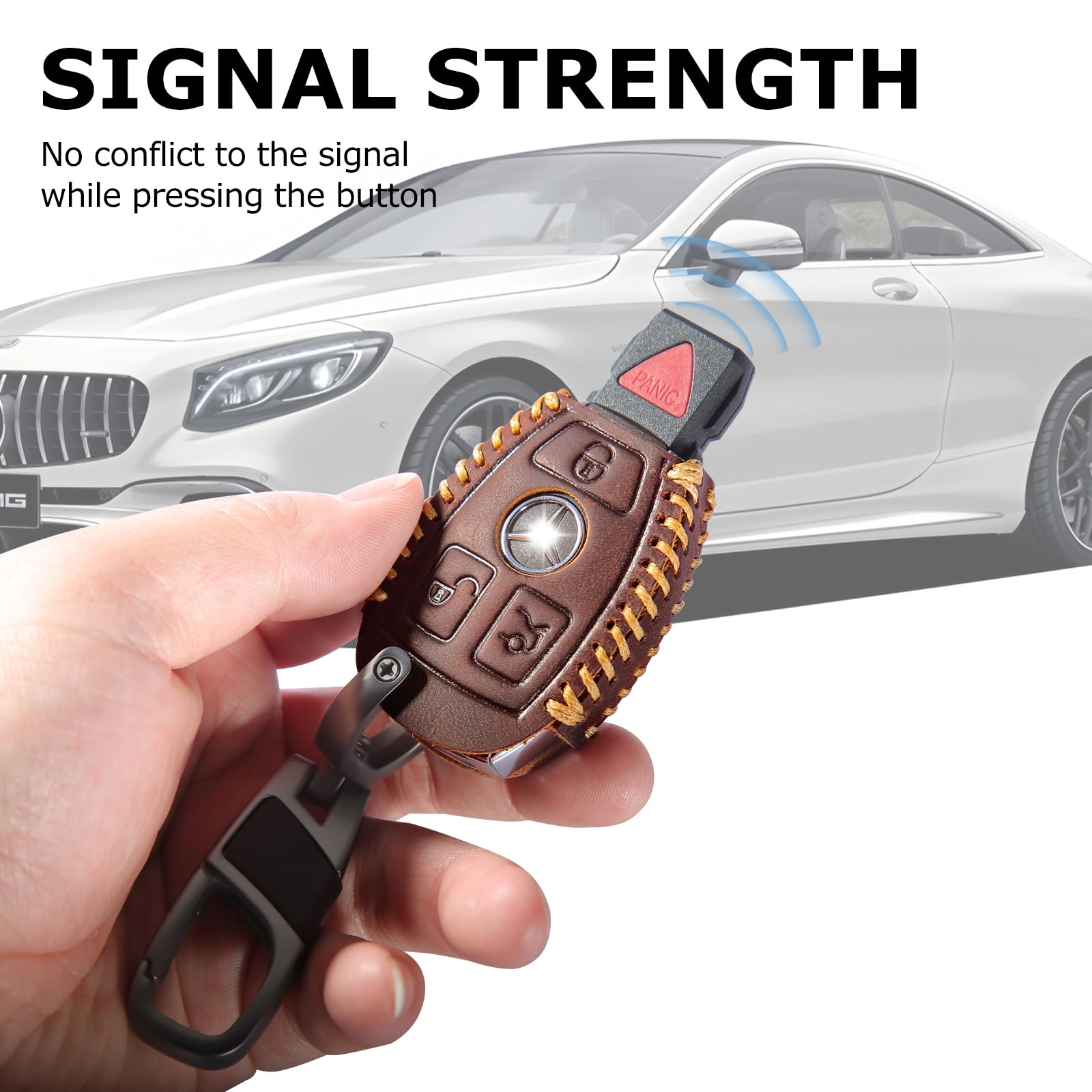 HOUTIAN keychain metal link and leather strip showing coordinated carrying benefit